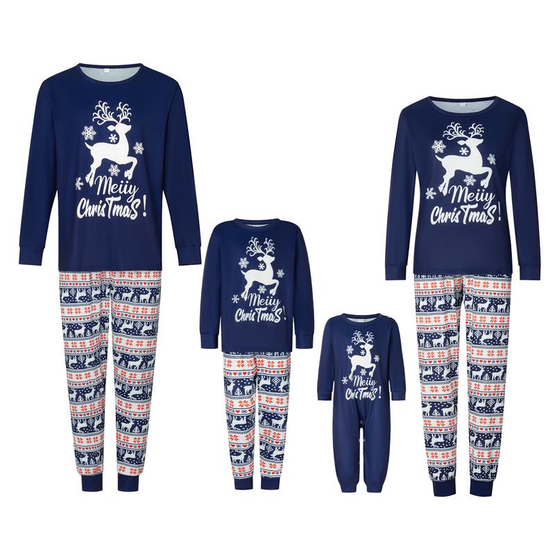 Matching Christmas Pajamas For Family,Deer Letter Snowflake Pattern Long Sleeve Tops and Pants Sleepwear Set