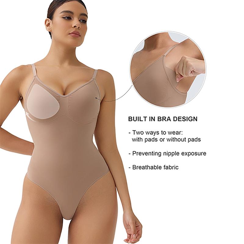 SHAPERX Tummy Control Thong Bodysuit Built in bra Shapewear for Women with Removable Pads Womenswear Underwear