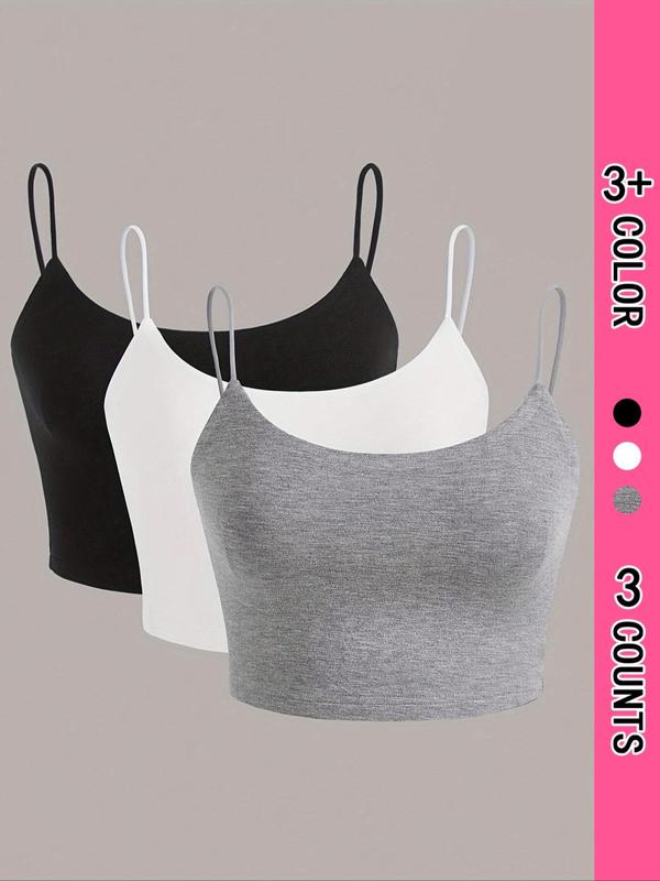 Women's Solid Backless Crop Cami Top, Casual Sleeveless Spaghetti Strap Top for Summer, Ladies Clothes for Daily Wear