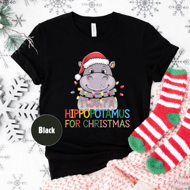 A Hippopotamus For Christmas Shirt, Xmas Party Shirt, Hippo Christmas Lights Shirt, Family Christmas Shirt