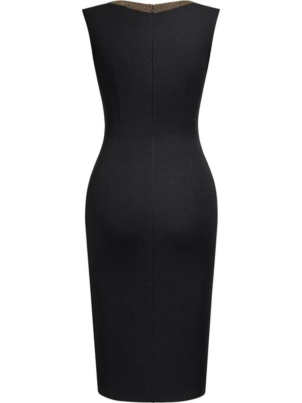 Women's Colorblock Split Round Neck Bodycon Dress, Elegant Sleeveless Knee Length Dress for Party Holiday Wedding Guest, Ladies Clothes for All Seasons