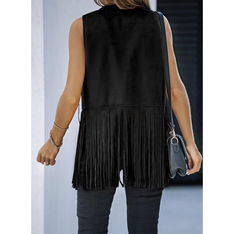 Dokotoo Womens Fringe Vest 70s Hippie Costume Sleeveless Cowgirl Western Faux Suede Tassel Leather Outerwear