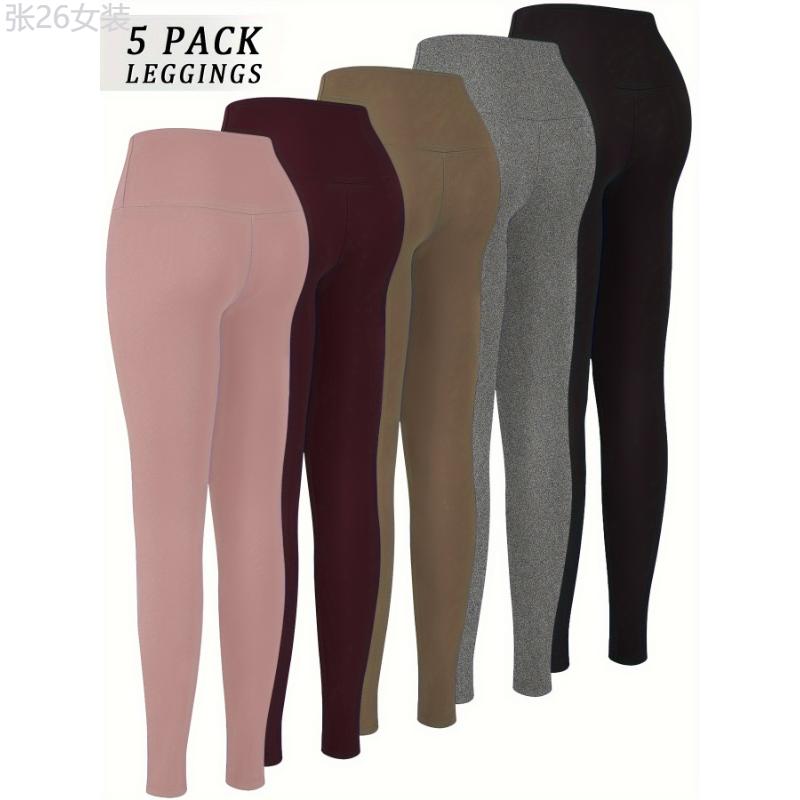 5 Pack Super Soft High Waisted Leggings for Women: Tummy Control, No See Through, Stretchy Fabric, Long, Solid Color, Tight Fit, Suitable for All Seasons Spandex Womenswear Bottom Pants