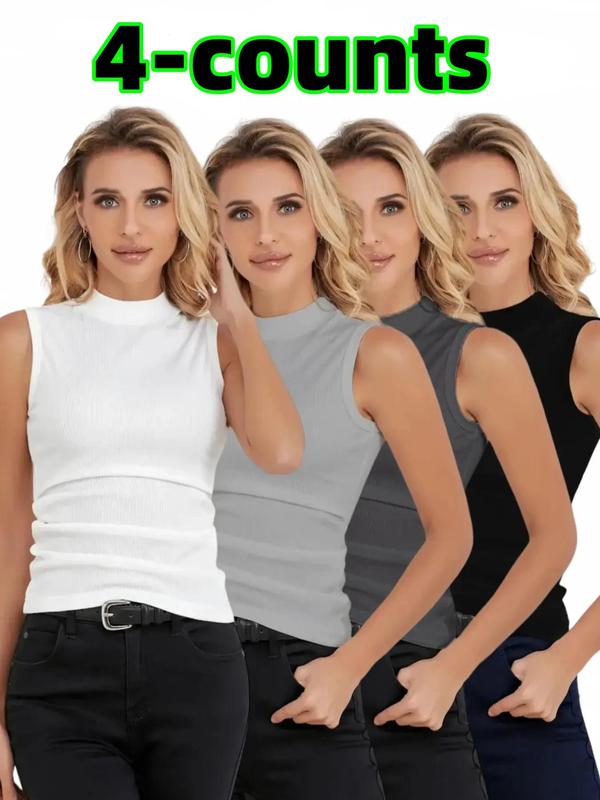 Women's Solid Mock Neck Top, Casual Comfy Breathable Quick Drying Sleeveless Tank Top for Daily Wear, Ladies Sleepwear & Loungewear for All Seasons