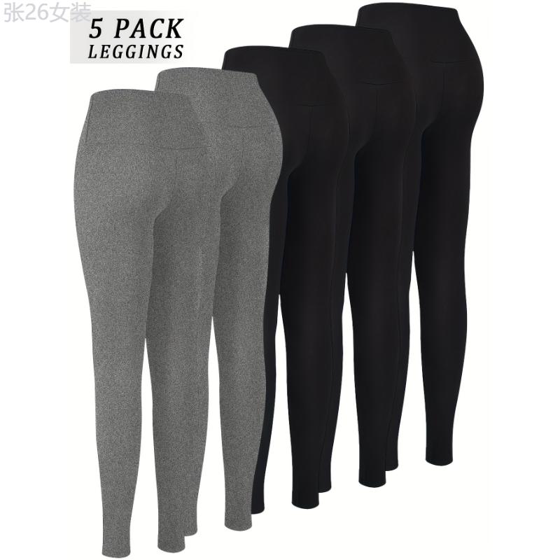 5 Pack Super Soft High Waisted Leggings for Women: Tummy Control, No See Through, Stretchy Fabric, Long, Solid Color, Tight Fit, Suitable for All Seasons Spandex Womenswear Bottom Pants