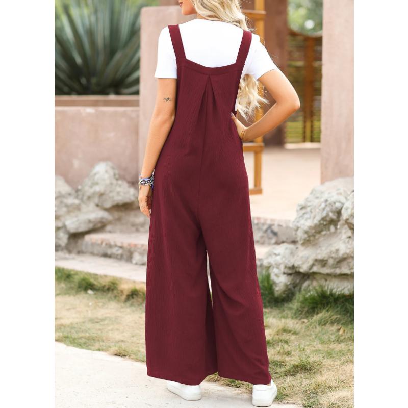 Dokotoo Women's Casual Loose Overalls Jumpsuits One Piece Sleeveless Wide Leg Long Pant Rompers With Pockets