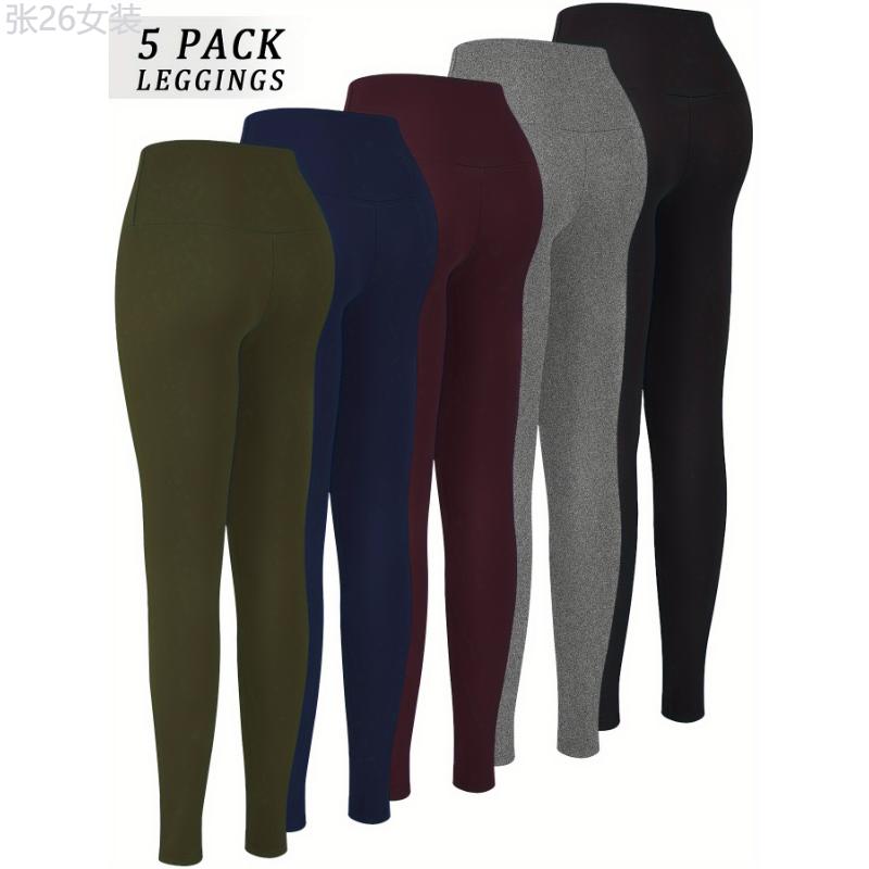 5 Pack Super Soft High Waisted Leggings for Women: Tummy Control, No See Through, Stretchy Fabric, Long, Solid Color, Tight Fit, Suitable for All Seasons Spandex Womenswear Bottom Pants