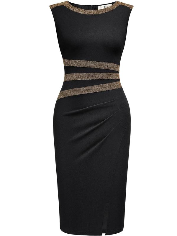 Women's Colorblock Split Round Neck Bodycon Dress, Elegant Sleeveless Knee Length Dress for Party Holiday Wedding Guest, Ladies Clothes for All Seasons