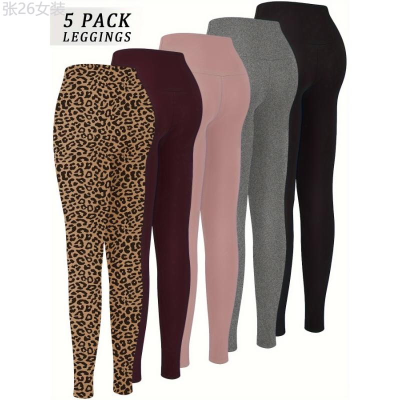 5 Pack Super Soft High Waisted Leggings for Women: Tummy Control, No See Through, Stretchy Fabric, Long, Solid Color, Tight Fit, Suitable for All Seasons Spandex Womenswear Bottom Pants