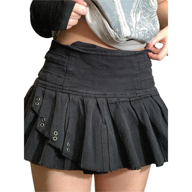 Women Pleated Skirt, Low Waist Skull Mini Bottoms Denim Skirt for Street Party Club