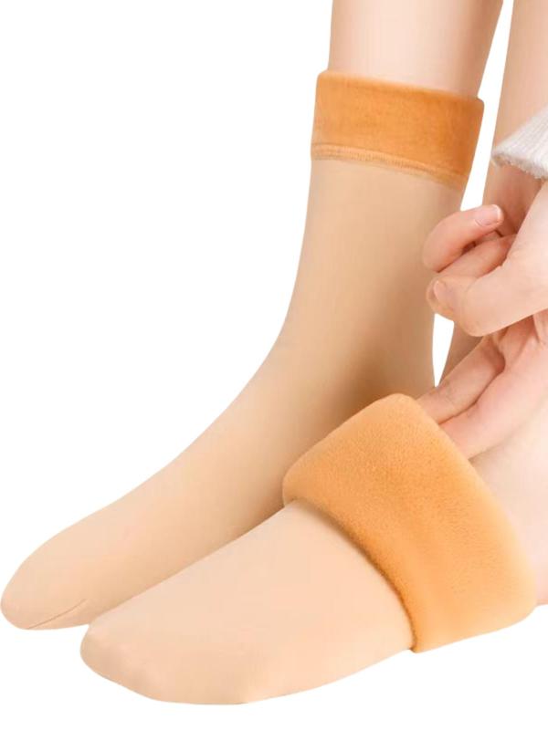 Women's Solid Thermal Lined Mid-calf Socks, Casual Comfortable Breathable Socks for Fall & Winter, Women's Socks for Daily Wear