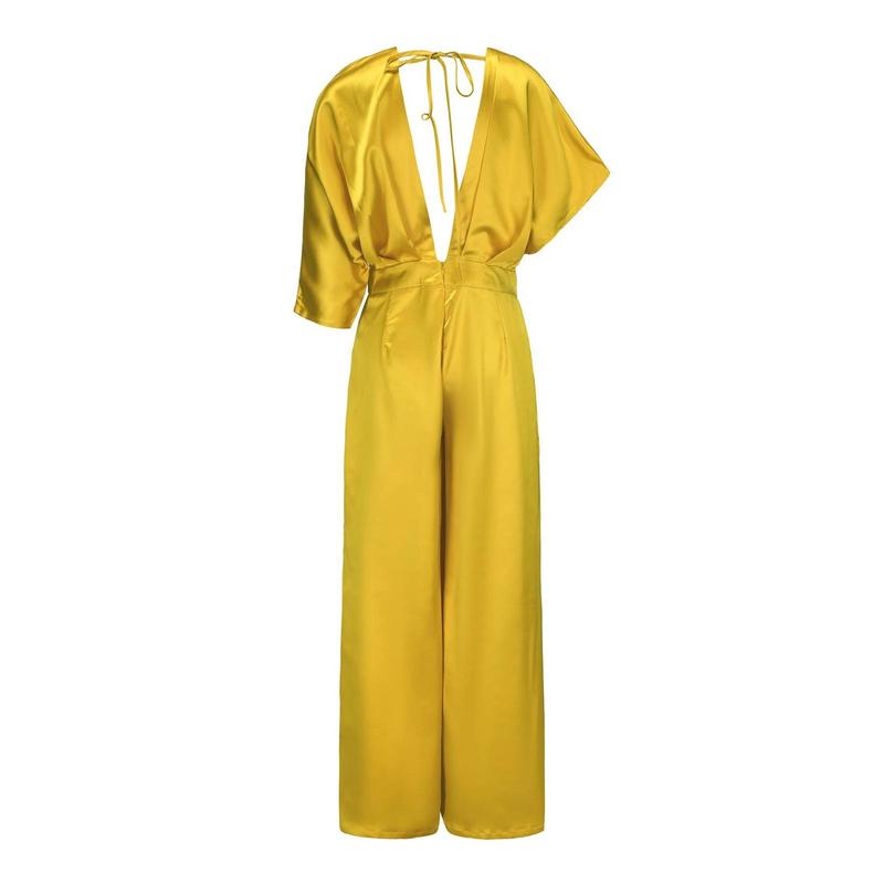 Asymmetric Solid Color Deep V-Neck Jumpsuits