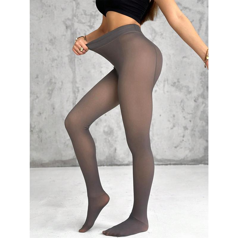 2-Pack High Waist Fleece Lined Tights Fake Translucent Thermal Pantyhose Leggings