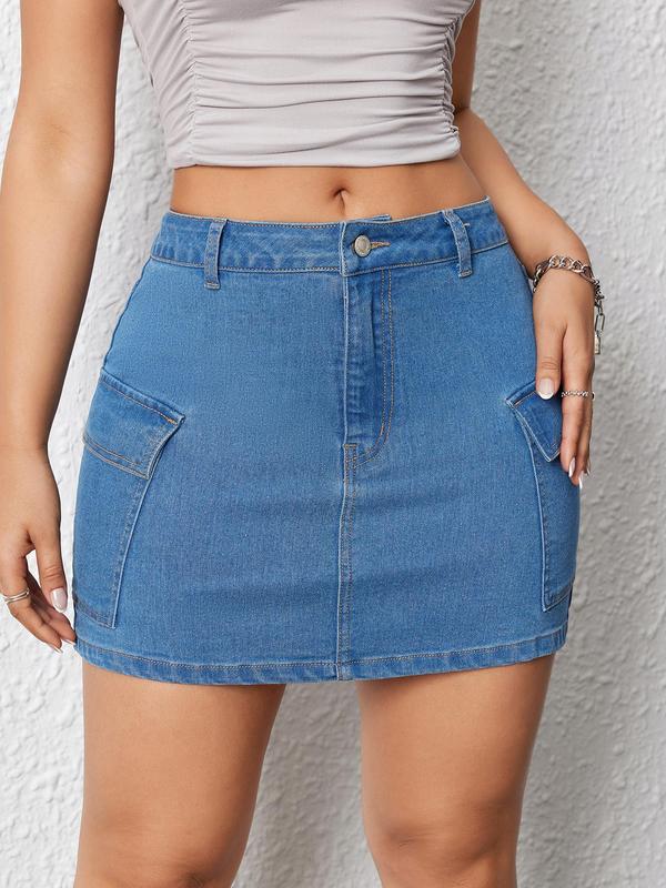 Women's Plain Pocket Button Bodycon Skirt, Fashion Casual Denim Skirt for Daily Outdoor Wear, Ladies Bottoms for Summer