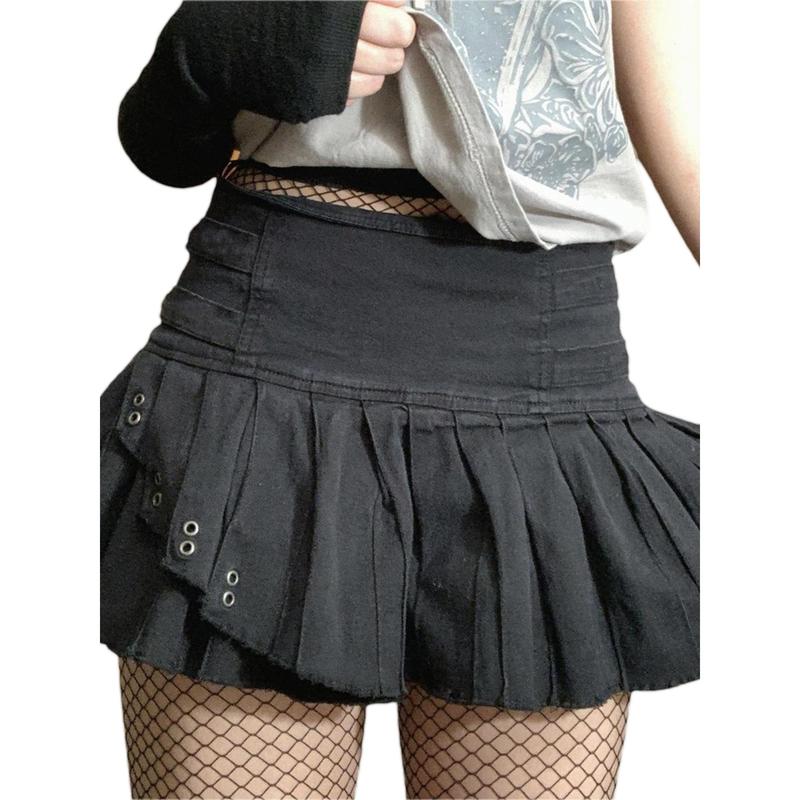 Women Pleated Skirt, Low Waist Skull Mini Bottoms Denim Skirt for Street Party Club