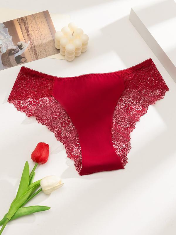 Women's Contrast Lace Semi-sheer Panty, Soft Comfy Breathable Knicker for Daily Wear, Underwear for All Seasons