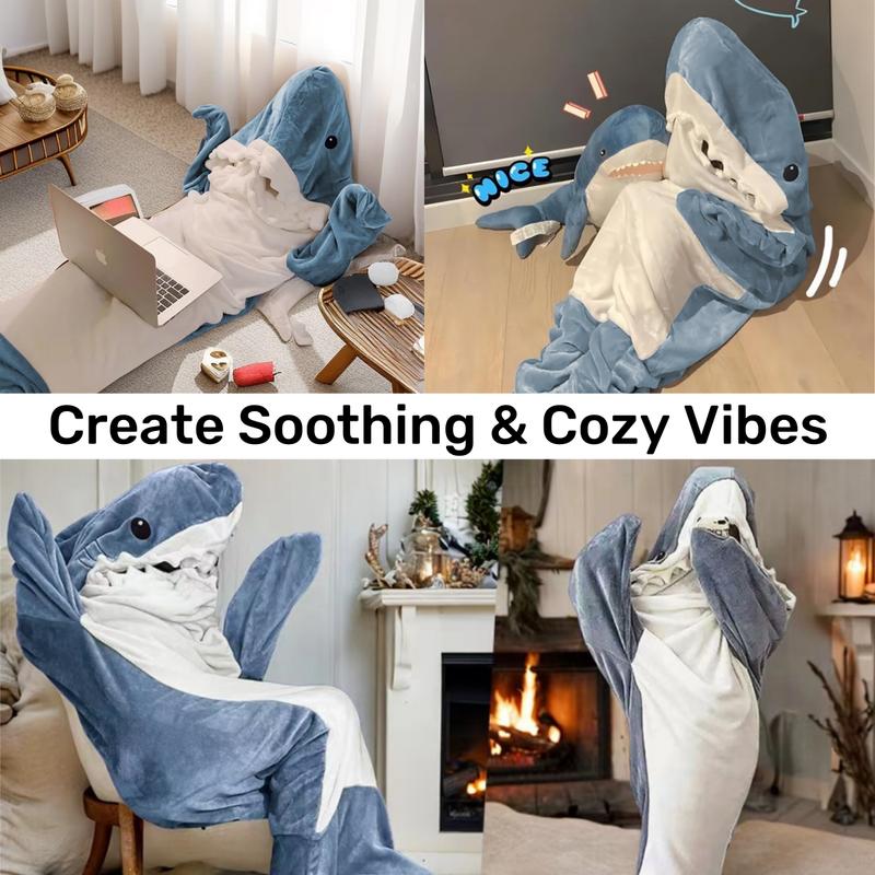 Wearable Shark Blanket Hoodie Onesie Sleeping Bag Soft Cozy Halloween Costume For Family Loungewear Pajama Comfort Overalls Womenswear Clothing