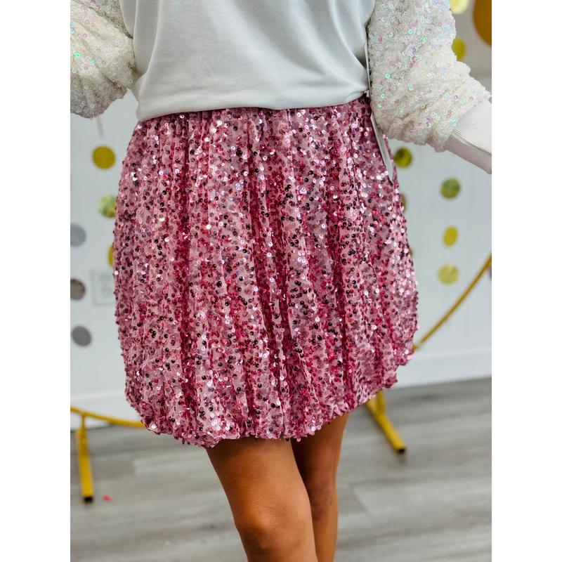 Sequin Bubble Mini Skirt (Reg. & Plus)- 3 Colors