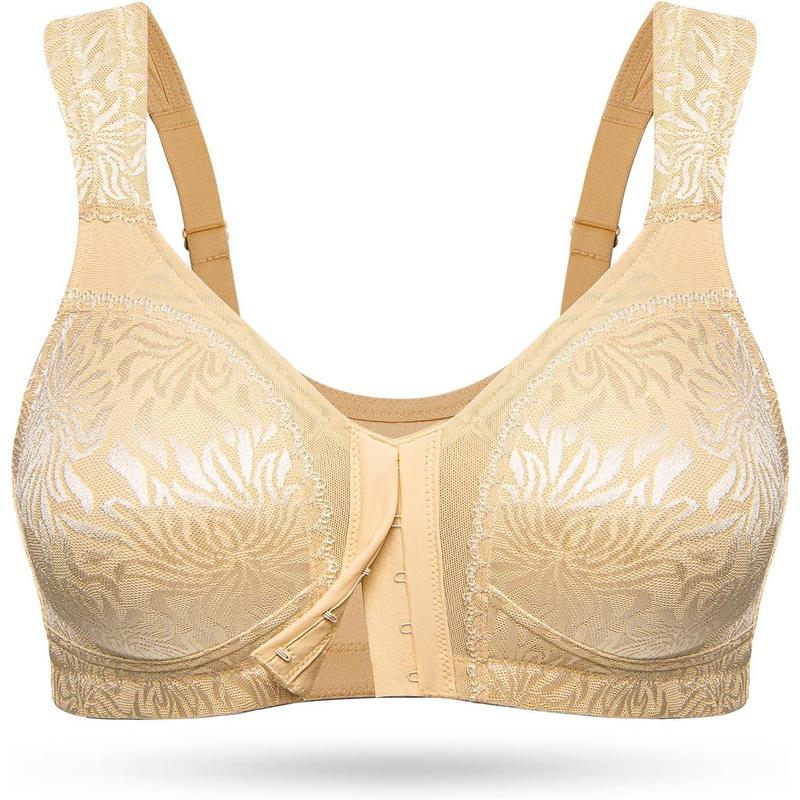 Women's Front Closure Minimizer Bra Full Coverage Wirefree Comfort Bras Non Padded Plus Size Lace Womenswear