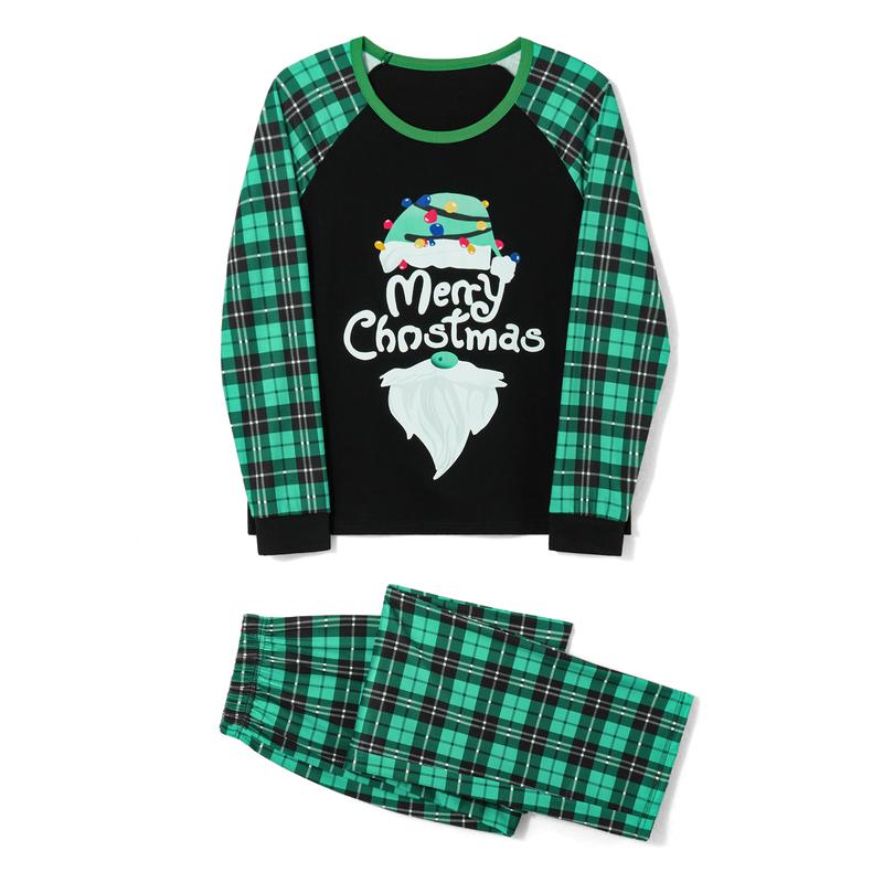 Matching Family Pajamas Sets Christmas PJ's Long Sleeve Letters Print T-shirt Green Plaid Pants Sleepwear Loungewear Nightwear