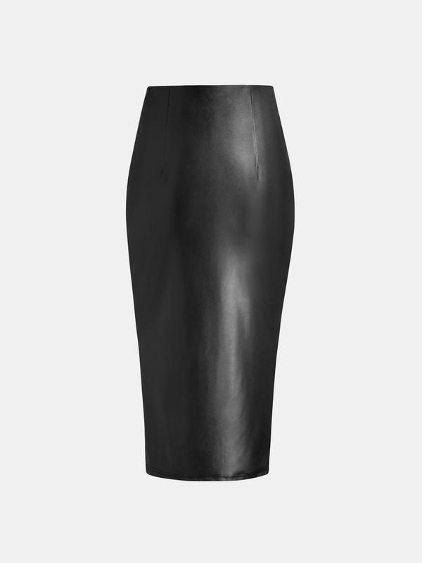 YOZY Christmas Deals, Women's Twist Front Split Pu Leather Skirt, Fashionable Womenswear, High Waist Bodycon Skirt for Party Club Dating, Ladies Bottoms for All Seasons, Christmas 2024 Trend, Fall & Winter Clothes