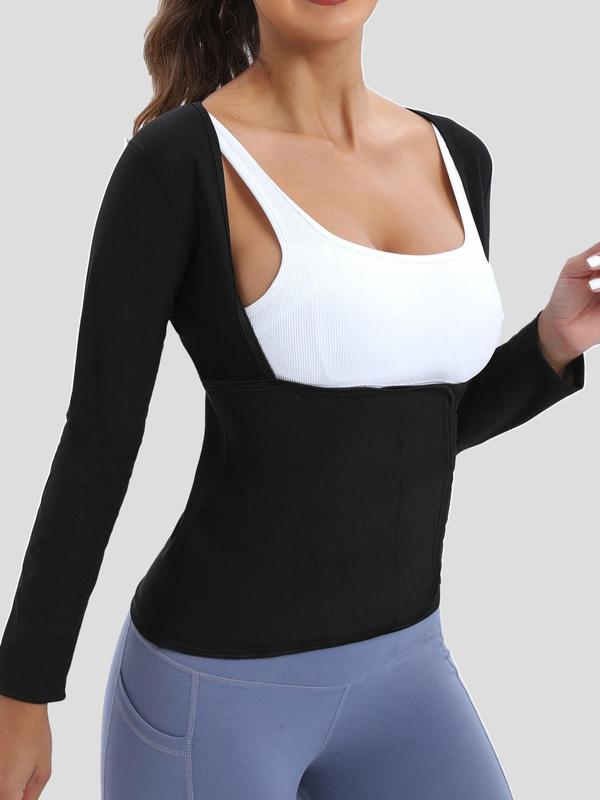 Women's Minimalist Solid Long Sleeve Compression Shapewear Top, Comfort Tummy Control Waist Trainer for Lady, Women's Shapewear for All Seasons, Womenswear