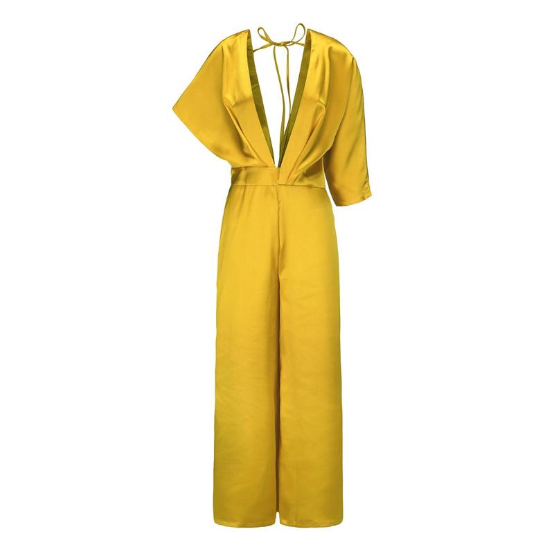 Asymmetric Solid Color Deep V-Neck Jumpsuits