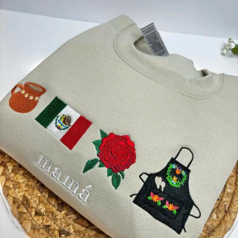 Mamá Mexicana Embroidered Sweatshirt, Embroidered Mom Hoodie, Cultural Mother's Day Sweatshirt, Traditional Mexican Mom Apparel, Festive Mama Sweatshirt Embroidery Womenswear