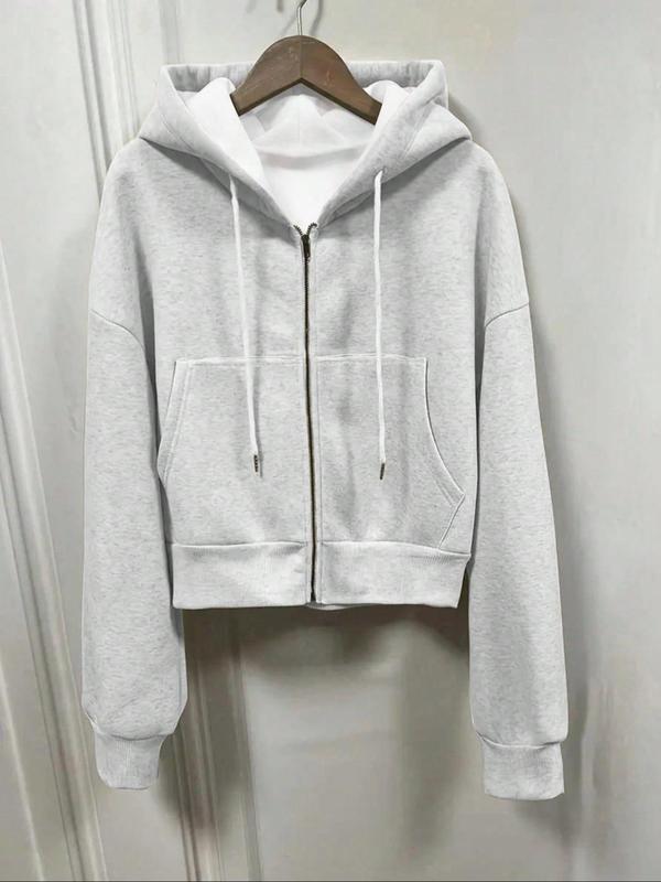 Women's Plain Drawstring Drop Shoulder Warm Hoodie, Fall Outfits, Hoodies for Women, Casual Long Sleeve Kangaroo Pocket Hooded Sweatshirt for Fall, Fashion Women's 90s Clothes for Daily Wear