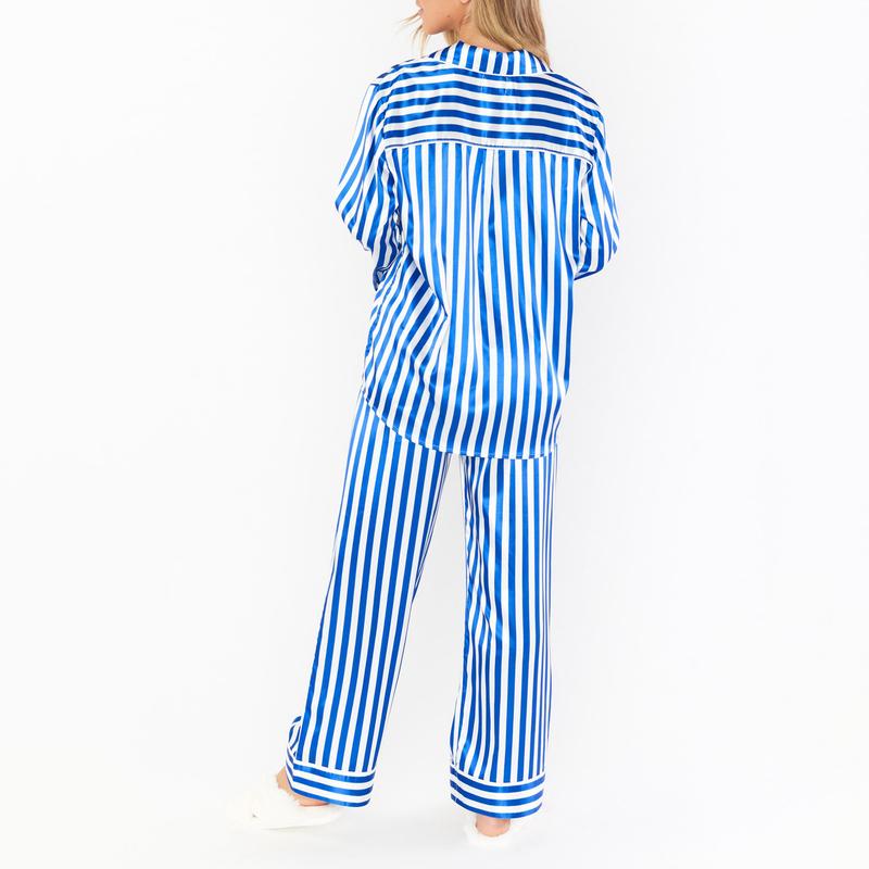 Womens Christmas Pajamas Set Striped Print Long Sleeve Button Down Shirt Blouse and Pants Pjs Lounge Set Sleepwear