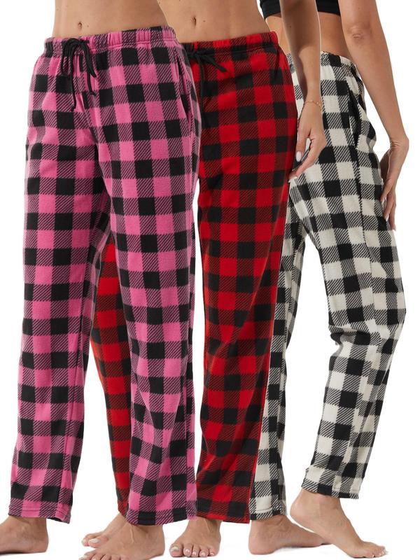 Women's Plaid Print Drawstring Waist Pajama Pants, Casual Comfy Pocket Design Trousers for Fall & Winter, Ladies Sleepwear for Indoor Wear