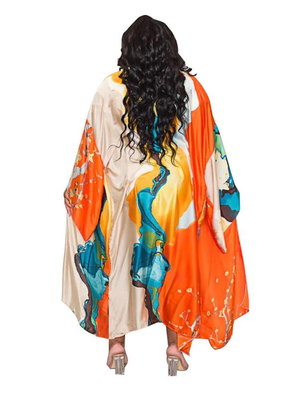 Women's All Over Print Kimono Sleeve Cover Up, Casual Long Sleeve Open Front Outerwear for All Seasons, Ladies Clothes for Daily Wear