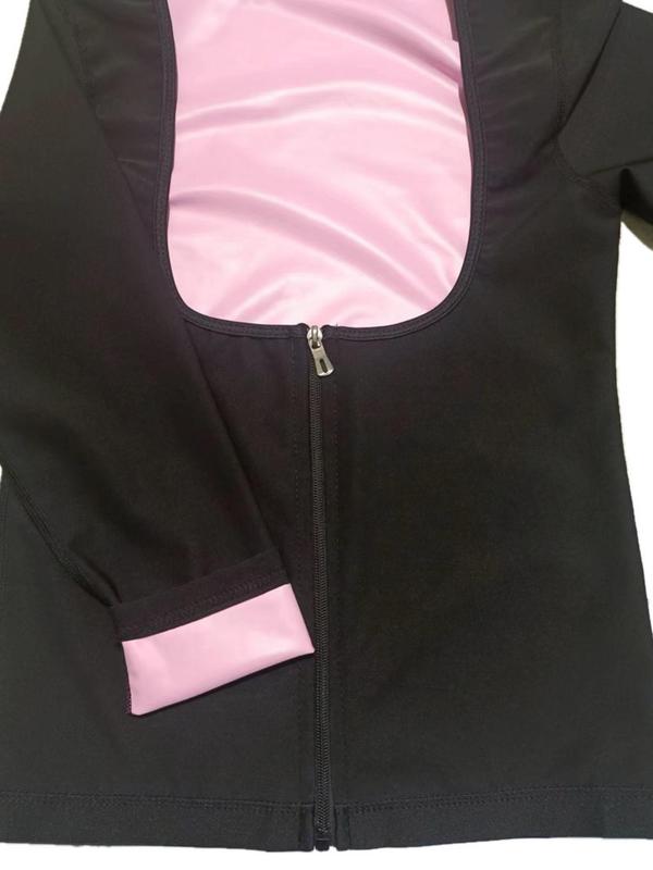 Women's Solid Zipper Sauna Top, Long Sleeve Scoop Neck Sauna Top, Tummy Control Shaper for Women, Workout Gym Exercise Clothing for Women