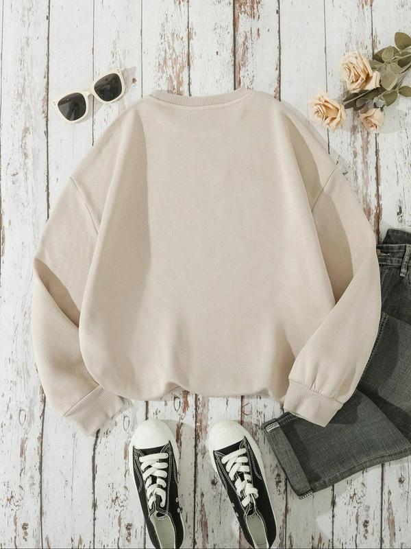 Women's Crew Neck Sweatshirt, Casual Long Sleeve Pullover, Women's Fall & Winter Clothes for Daily Wear