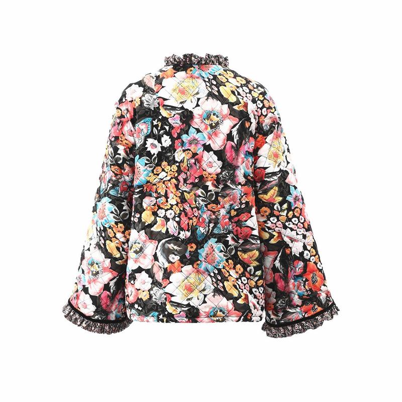 2024 New Autumn and Winter Printing Cashmere-like Cotton-Padded Coat Comfort and Casual Bell Sleeve Loose-Fitting Women's Cotton-Padded Coat