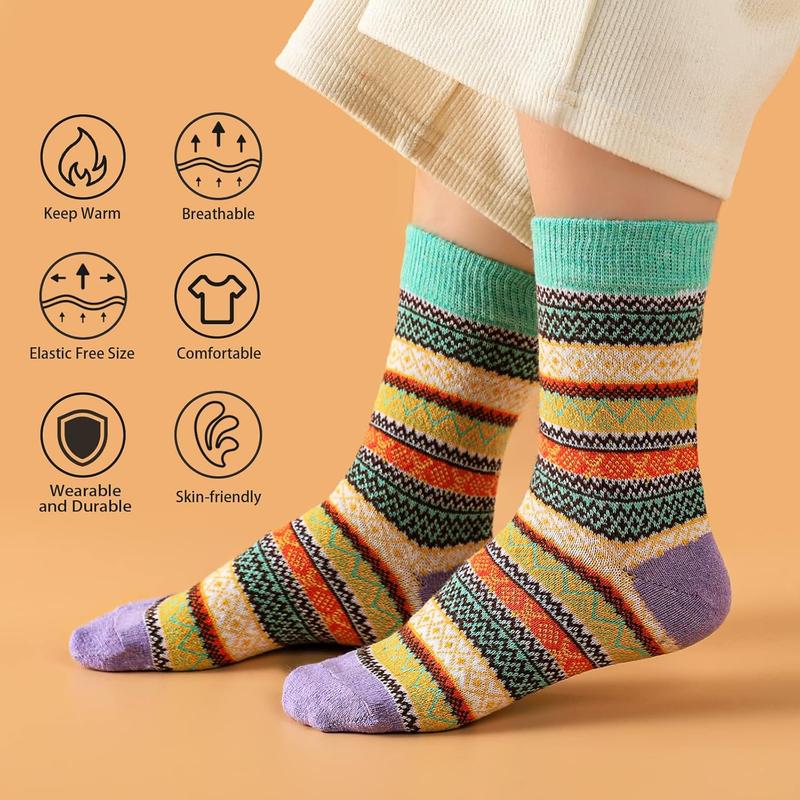 Tavaleu Wool Socks for Women - 5 Pairs Womens Wool Socks Winter Socks Warm Knit Wool Soft Vintage Casual Crew Socks