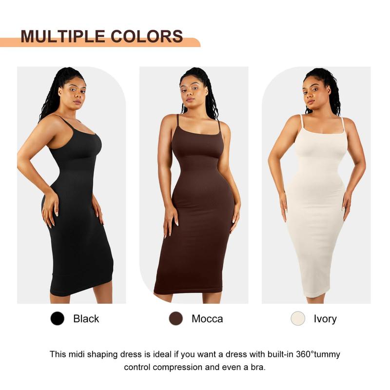 Soo slick Dresses for Women 2024 Tummy Control Shapewear I Midi Sleeveless Dress with Adjustable Straps tummy control dress Womenswear Underwear Lady Compression