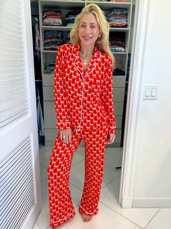 Red Bow Wide Leg Pajama Set