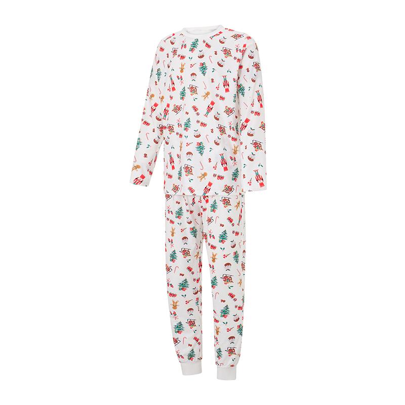 Christmas Pajamas for Family Long Sleeve Cartoon Print Tops + Pants Set Holiday Sleepwear