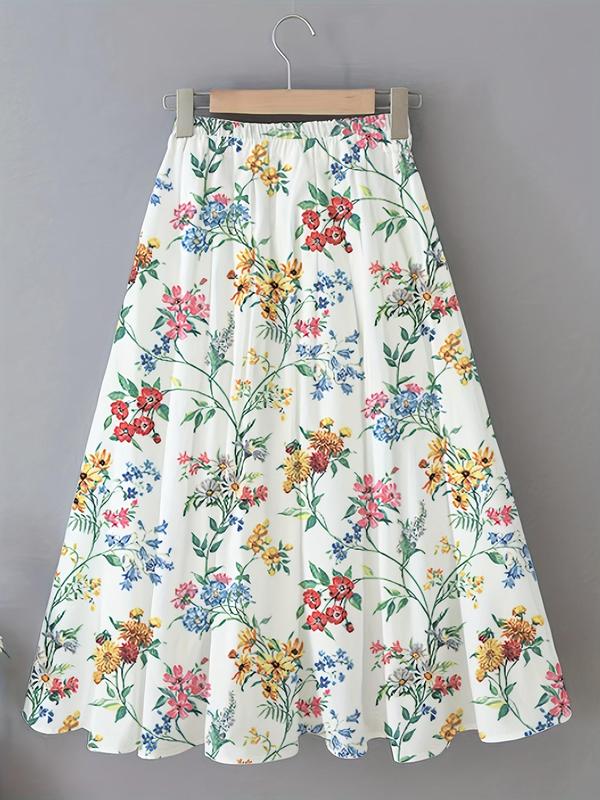 Vintage Women's Floral Print Elastic Waist A Line Skirt, Boho Elegant Skirt for Beach Holiday Vacation, Ladies Summer Clothes