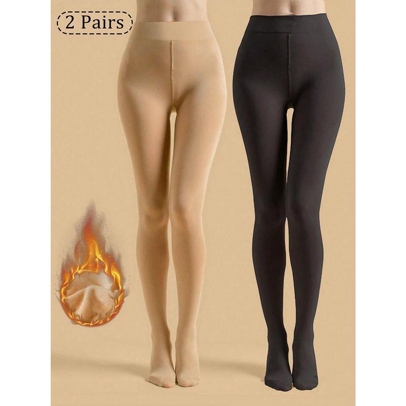 2pcs Opaque Fleece-Lined Elastic Skinny Stirrup Tights, Warm & Thick For Women, Autumn Winter