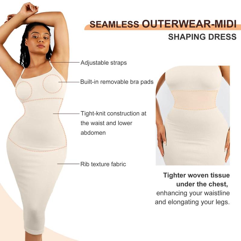 Soo slick Dresses for Women 2024 Tummy Control Shapewear I Midi Sleeveless Dress with Adjustable Straps tummy control dress Womenswear Underwear Lady Compression