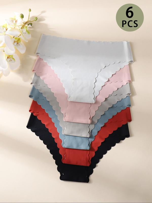 Women's Solid Scallop Trim Panty, Soft Comfy Breathable Knicker for Daily Wear, Ladies Underwear for All Seasons