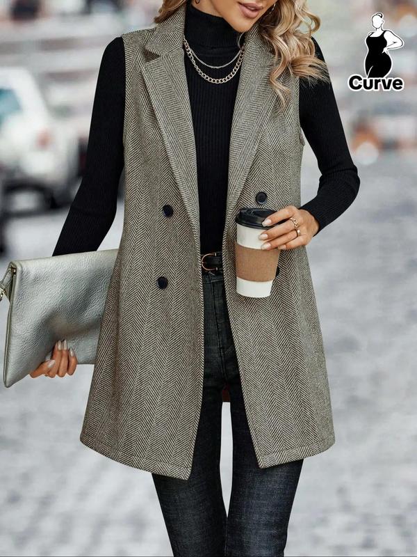  Solid Double Button Lapel Gilet , Casual Vest Blazer for Fall & Winter, Vests for Women, Women's Clothes for Daily Wear