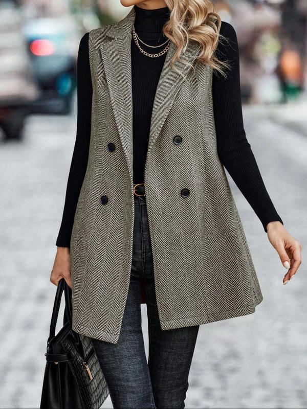  Solid Double Button Lapel Gilet , Casual Vest Blazer for Fall & Winter, Vests for Women, Women's Clothes for Daily Wear