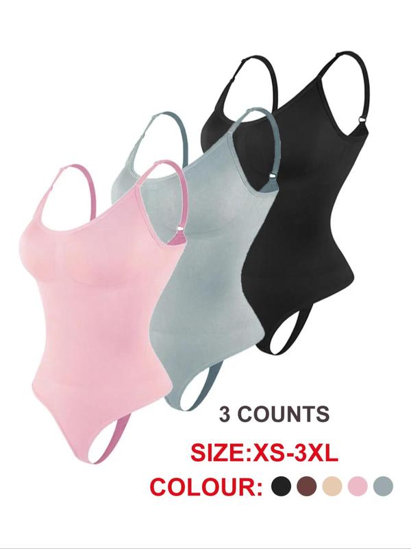 Women's Solid Adjustable Strap Thong Shapewear Bodysuit, Back-to-school Shaper Clothes, Sleeveless Tummy Control Slimming Shaper, Shaper Clothes, Seamless Bodysuit Shapewear for Women, Womenswear 2024, Downtown Girl Clothes