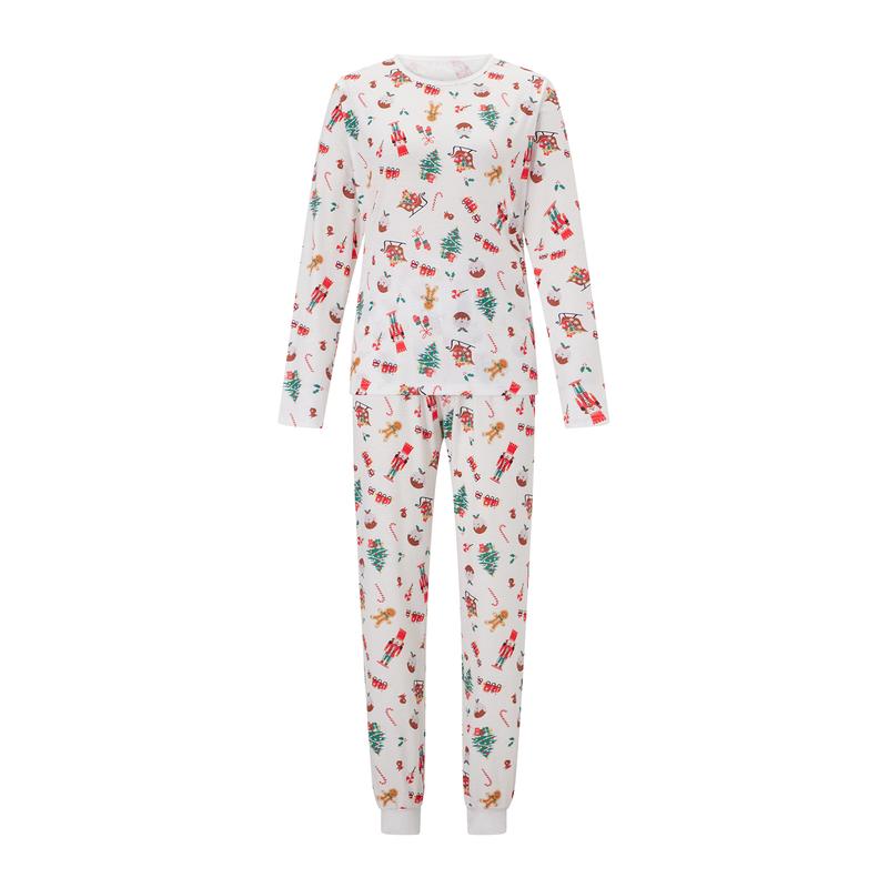 Christmas Pajamas for Family Long Sleeve Cartoon Print Tops + Pants Set Holiday Sleepwear