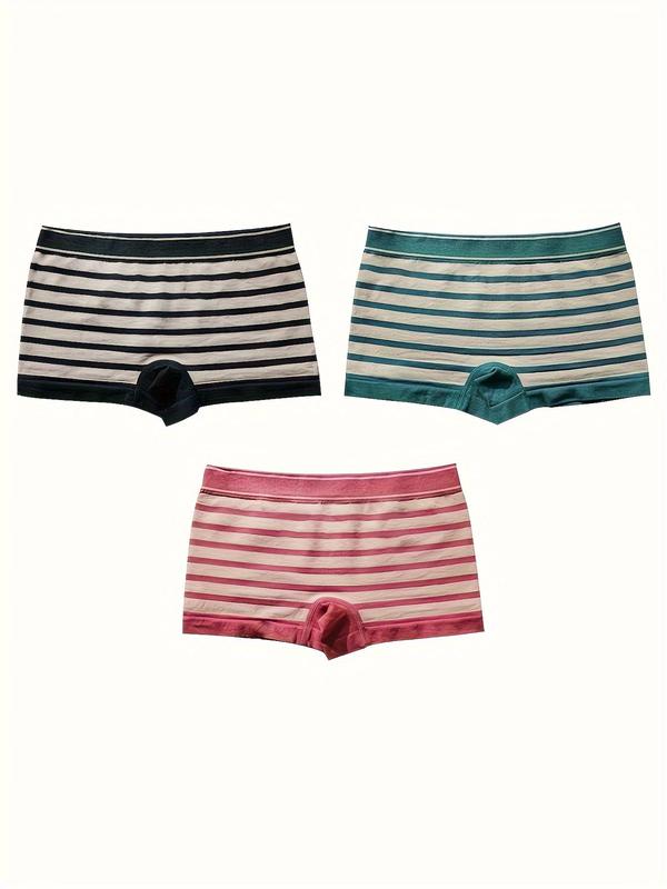 Women's Striped Print Boxer Brief, Casual Comfortable Seamless Knicker, Underwear for All Seasons