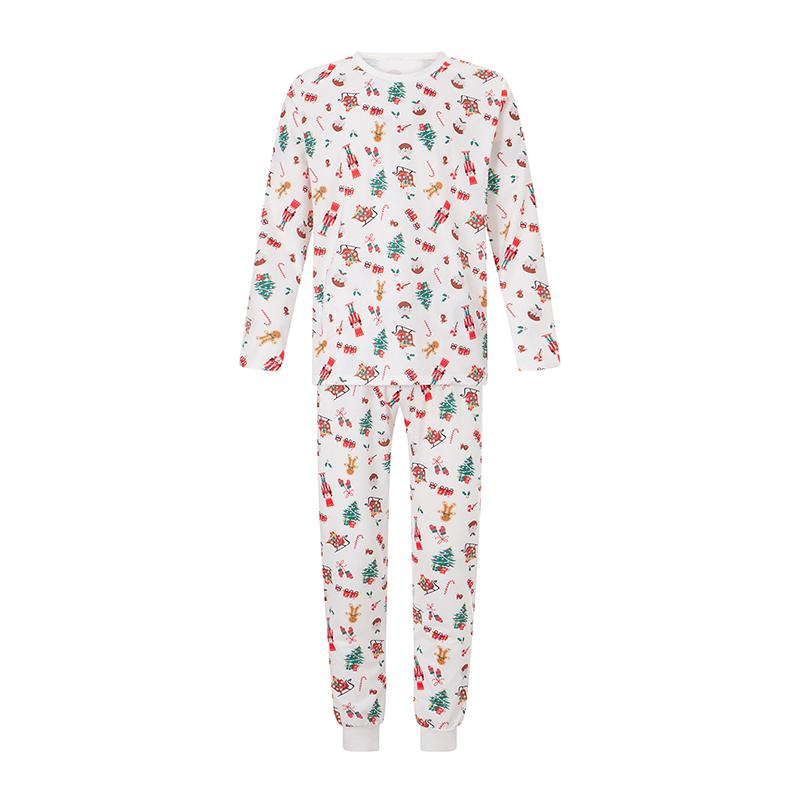 Christmas Pajamas for Family Long Sleeve Cartoon Print Tops + Pants Set Holiday Sleepwear