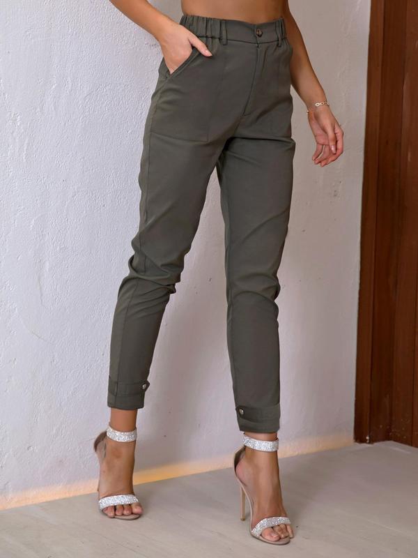 Women's Plain High Waist Slant Pocket Cargo Pants, Casual Streetwear Slim Leg Trousers for Daily Wear Outdoor, Pants for Women, Women's Bottoms for All Seasons